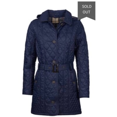 Barbour Hooded Rain Coat/Jacket Evie Quilt Women US 4 UK 8 Navy Blue MSRP $350