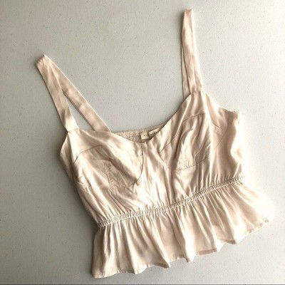 Pacsun L.A. Hearts Corset-Style Crop Top Ivory with Ruffled Hem Size Small NWT