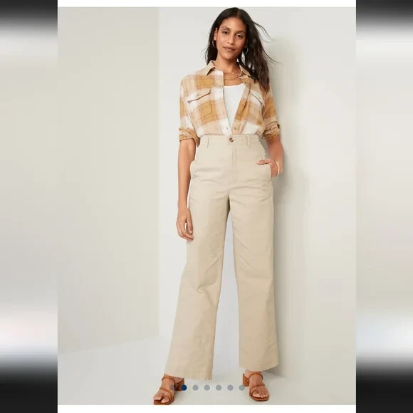 

Old Navy A Stones Throw Широкие холщовые брюки с высокой талией, размер 28, Бежевый