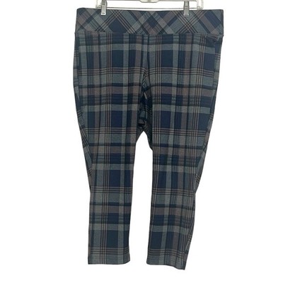 Torrid Plaid Pixie Pant Woman s Size 2X Cropped Pink Blue High Waist Pull On