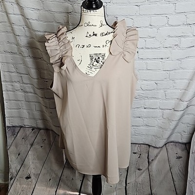 Zenana Ruffle Shoulder Sleeveless Blouse Beige Size 1X