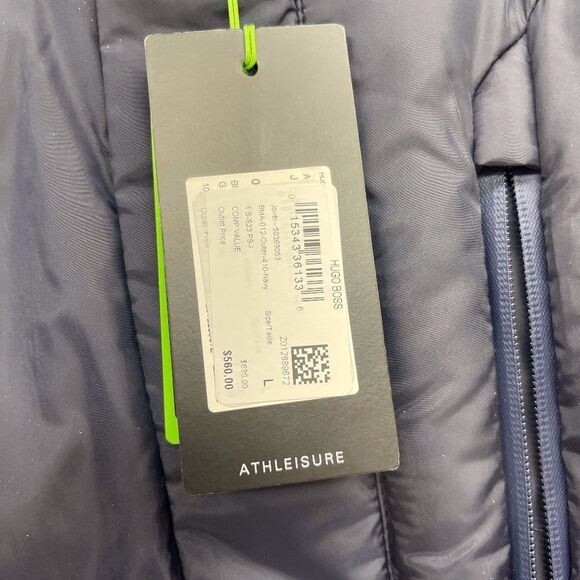 Pre-owned Hugo Boss Mixed-material Hooded Jacket With Logo Badge Large In Blue
