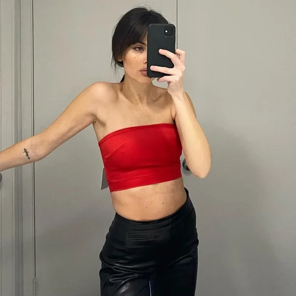 Women Y2K Strapless Tube Tops Sexy Off Shoulder Side Split