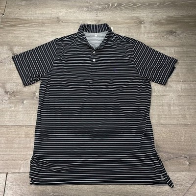 B. Draddy Polo Shirt Mens L Navy Blue Striped Myers Park Country Club Golf