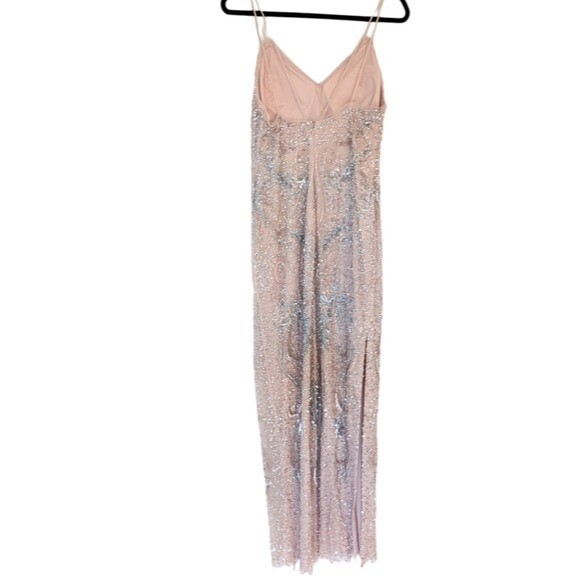 Pre-owned Aidan Mattox Petal Blush Deco Beaded Sequin Formal Evening Maxi Gown In Pink