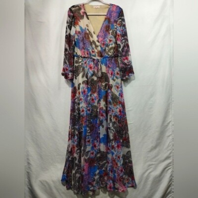 New Une Ame Chiffon Floral Maxi Dress Women's M Multicolor Artsy Cottagecore