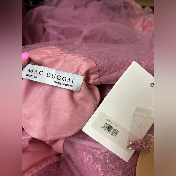 Pre-owned Mac Duggal 50661 Embellished Tulle One Shoulder High Low Gown Size 10 Rose In Pink
