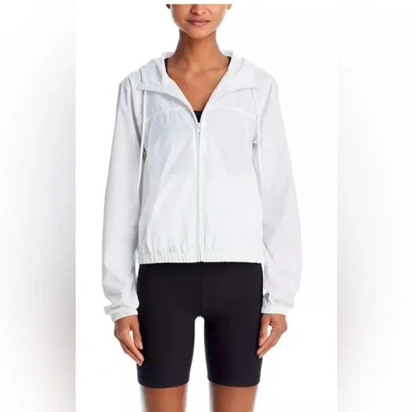 AQUA Athletic Cropped Windbreaker Jacket Women's Large White Front Zip Closure - Picture 1 of 19