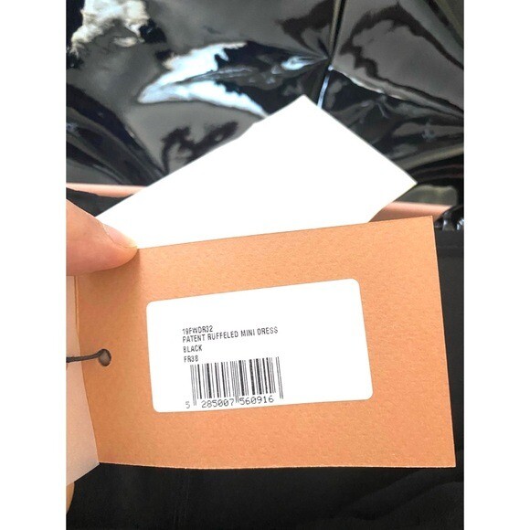 Pre-owned Sandra Mansour Faux Patent Leather Ruffled Dress Size 38 (us4) Run Small In Black