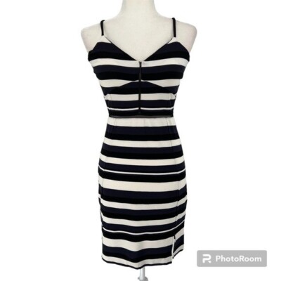 NEW French Connection Chantilly Black/White Stripe Sheath Mini Dress Sz6 Stretch