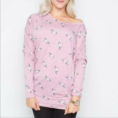 Amelia James Unicorn Pink Sweatshirt top Dolman Size Large Long Sleeve Horse