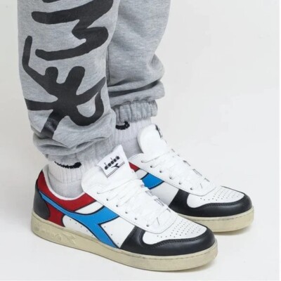 Diadora Basket Low White Black Malibu Blue Shoes Sneaker VTG Trainer Mens 8