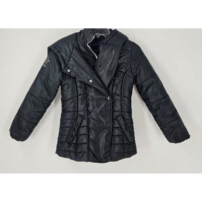 Tommy Hilfiger Coat Puffer Jacket Girl's Med 8-10 Winter Ski Hooded Zip Snap
