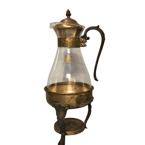 Vintage Antique Glass Coffee Carafe with Silver Plated Stand and Handle
