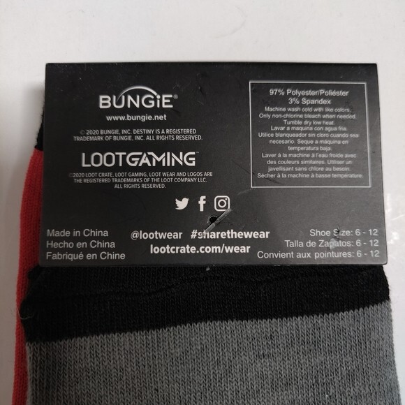 NWT Loot Wear Exclusive Destiny Crew Socks Fits Shoe Size 6-12 Bungie Gaming