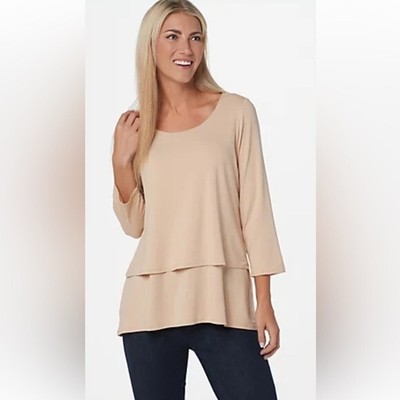 *Joan Rivers Jersey Knit Layered Top w/ 3/4 Sleeves XL ~ A302582 Bisque