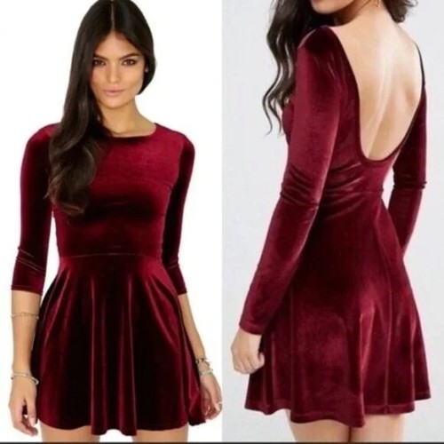 American Apparel Red Velvet Backless Skater Dress - Large | eBay