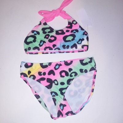Joe Boxer Swim Suit Bikini Bottom Kids Girls Leopard Top XS 4/5 Bottom S 6/6X