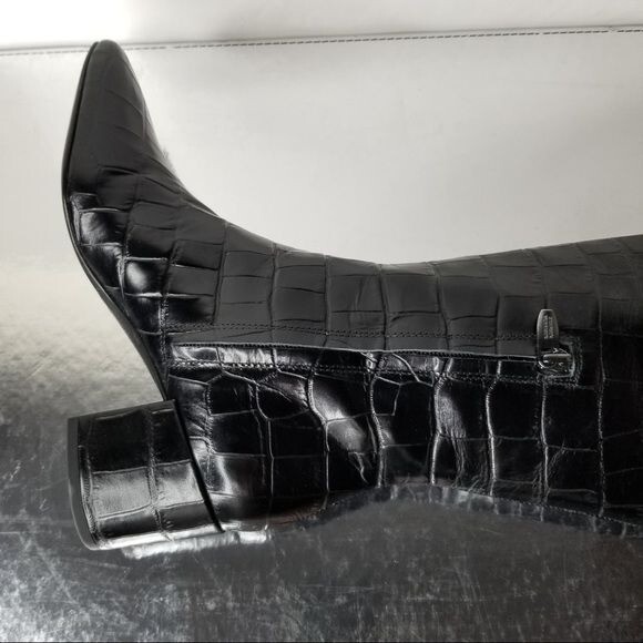 Pre-owned Sigerson Morrison Women's Black Paislee Croc Leath Knee High Boot 37- 0162, 0163