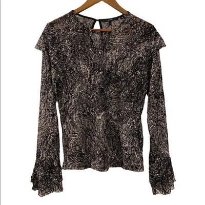 Vero Moda Blouse Top Womens Medium VMJUA Frill Sheer Long Sleeve Black White NEW
