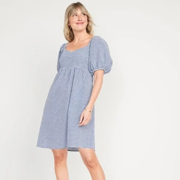 

Мини-платье на каждый день из хлопчатобумажной ткани Old Navy Blue в мелкую клетку с пышными рукавами, размер, Синий