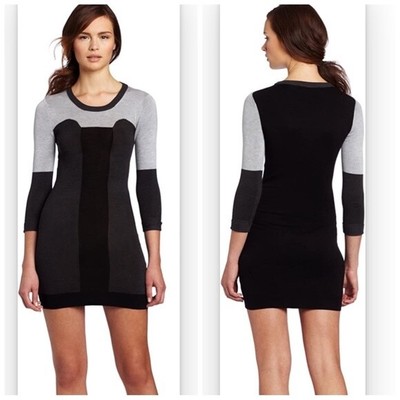 FRENCH CONNECTION Women's Size 4 Black Gray Deconstructed Knit Bodycon Dress