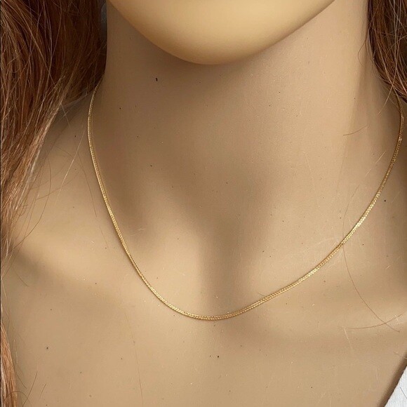 Pre-owned Element Shine/md 14 K Solid Yellow Gold 0.9 Mm Square Wheat Chain Necklace 16"-18" Adjustable