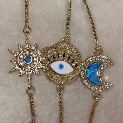 ARM CANDY BY EYE CANDY 3pc 18KT GP EVIL EYE, MOON, SUN CZ BRACELET SET**NEW!