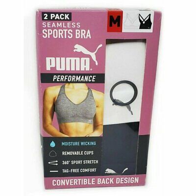 2 Pack Puma Performance Women's Seamless Sports Bra Convertible Tag Free Comfort