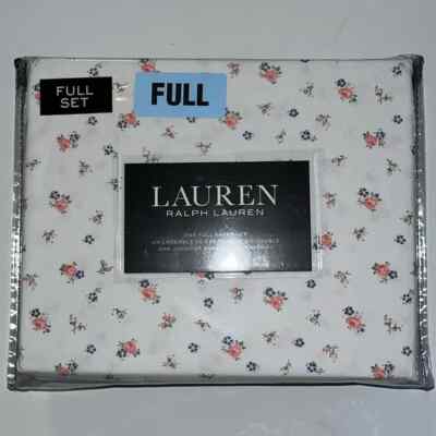 Ralph Lauren Full Sheet Set Floral Dainty Flowers 4pc white blue Pink Cotton