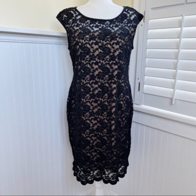 Connected Apparel NWT Black Lace & Gold/Nude Sleeveless Dress Size 12