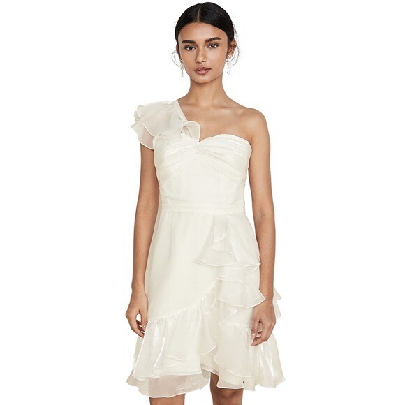 Pre-owned Marchesa Notte One Shoulder Cocktail Dress Ivory White Size 12