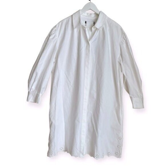 Pre-owned Max Mara Corinto Linen Blend White Button Down Belted Shirt Dress Size L