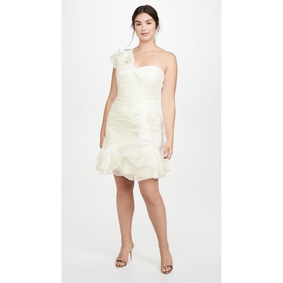 Pre-owned Marchesa Notte One Shoulder Cocktail Dress Ivory White Size 12