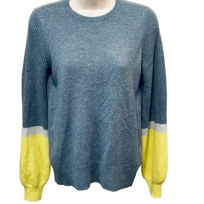Duffy 100% Cashmere Sweater Gray Yellow Women's Pullover XS Colorblock lemonsour