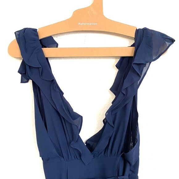 Pre-owned Reformation Peppermint Maxi Dress In Navy Size Xsp In Blue