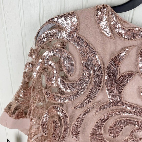 NEW R&M Richards 2584 Short Mother Of The Bride Dress Caramel Gold Sequin Size 6