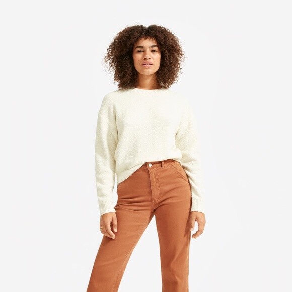 

EVERLANE Buttermilk Boulce Teddy Шерстяной нейлоновый пуловер с круглым вырезом Свитер БОЛЬШОЙ, Цвет слоновой кости