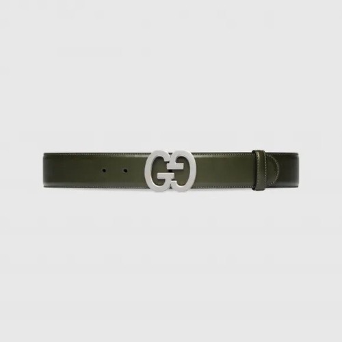 【GUCCI】GGロゴ レザー ベルト 緑 NEW GUCCI Men's GG Buckle Wide Belt In Dark Green Leather Sz
