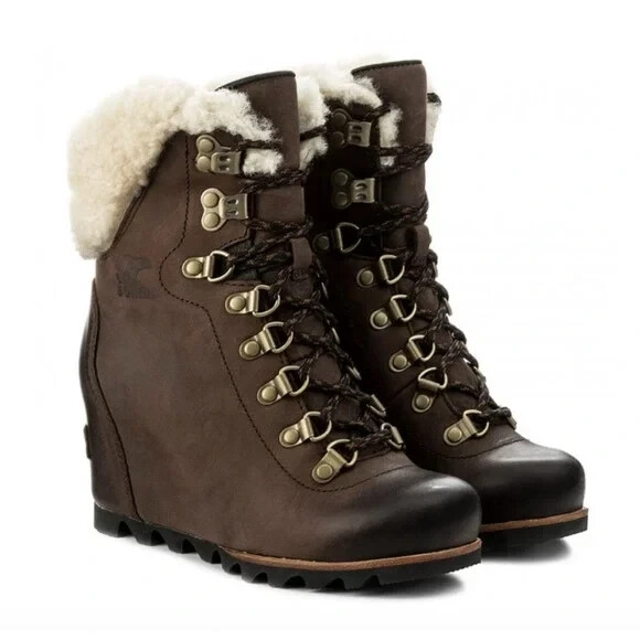 Ботильоны из дубленки на танкетке SOREL Conquest 7,5 US Tobacco Brown NL2699-256
