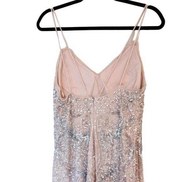 Pre-owned Aidan Mattox Petal Blush Deco Beaded Sequin Formal Evening Maxi Gown In Pink