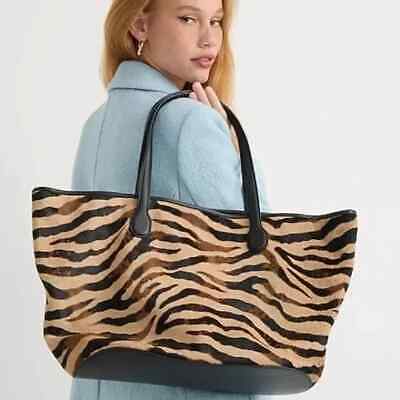 RARE! J Crew Women's Leather + Zebra Calf Hair Berkley Tote Shopping Bag (EUC)