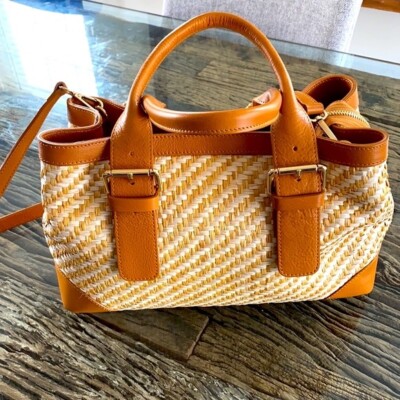 Divina Firenze Leather Woven Bamboo Purse Crossbody Strap Lux Handbag Medium