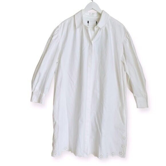 Pre-owned Max Mara Corinto Linen Blend White Button Down Belted Shirt Dress Size L