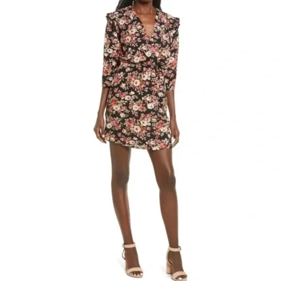 

NEW FRAICHE by J Мини-платье Surplice с длинными рукавами и запахом и цветочным принтом, Multicolor