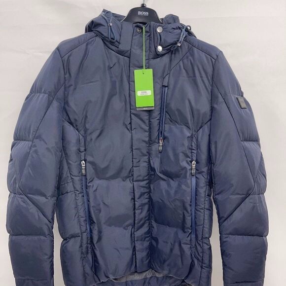 Pre-owned Hugo Boss Mixed-material Hooded Jacket With Logo Badge Large In Blue