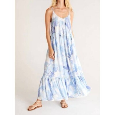 NWT Z Supply Lido Watercolor Leaf Maxi Dress in Pacific Blue Medium