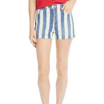 Current/ Elliott: The Westside Short in Bay Stripe Womens 24 Hidden Button Fly