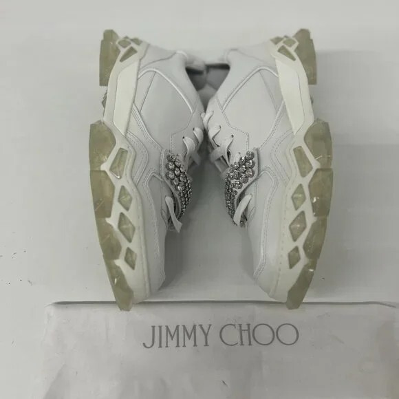 Pre-owned Jimmy Choo Men's White Diamond X Strap Low-top Sneakers (eu45/us12)
