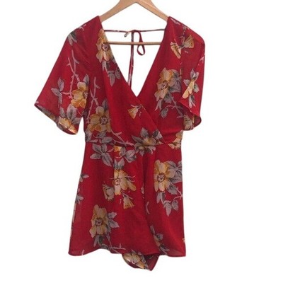 Charlotte Russe Red Floral Romper Size XS